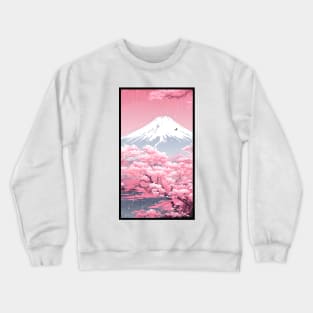 Cherry Pink Mount Fuji Japanese Black Border Aesthetic Crewneck Sweatshirt
